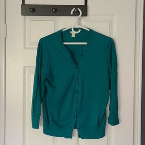 J.Crew green cardigan with cropped sleeves